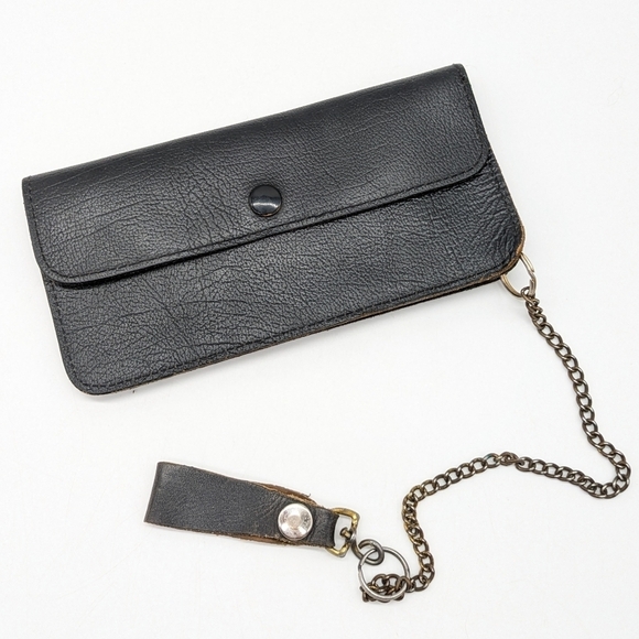 Black leather biker grunge goth chain wallet - Picture 1 of 9